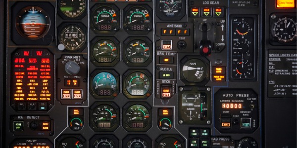 The control panel of an aircraft.