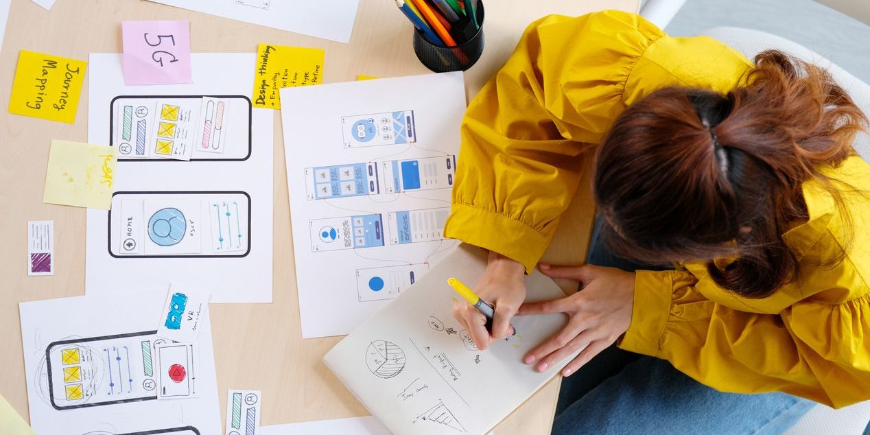 A template designer working on a project for her client.